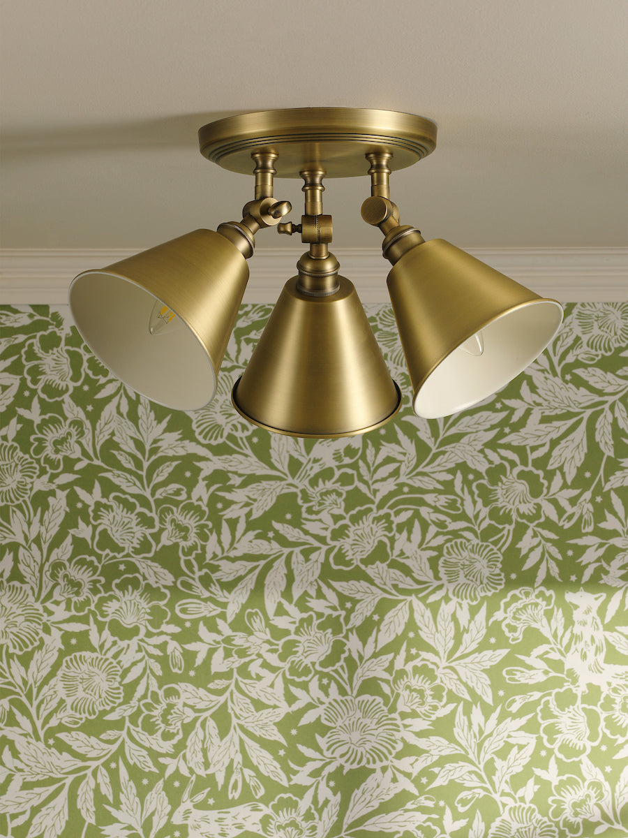 Joules Wollaton 3 Light Plate Spotlight Matt Antique Brass and Matt White