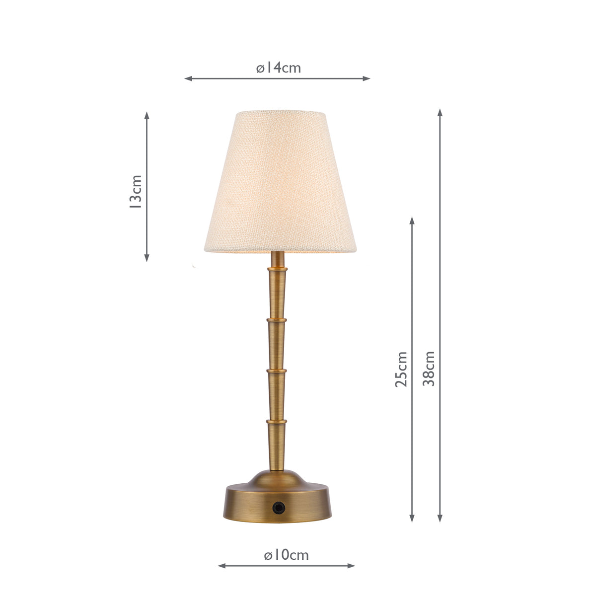 Dar Wyman Rechargeable Table Lamp Antique Bronze With Linen Shade LED