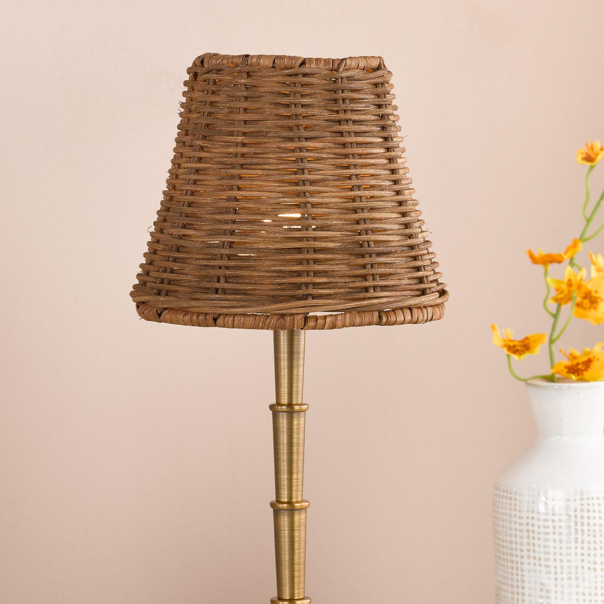 Dar Wyman Rechargeable Table Lamp Antique Bronze With Rattan Shade LED