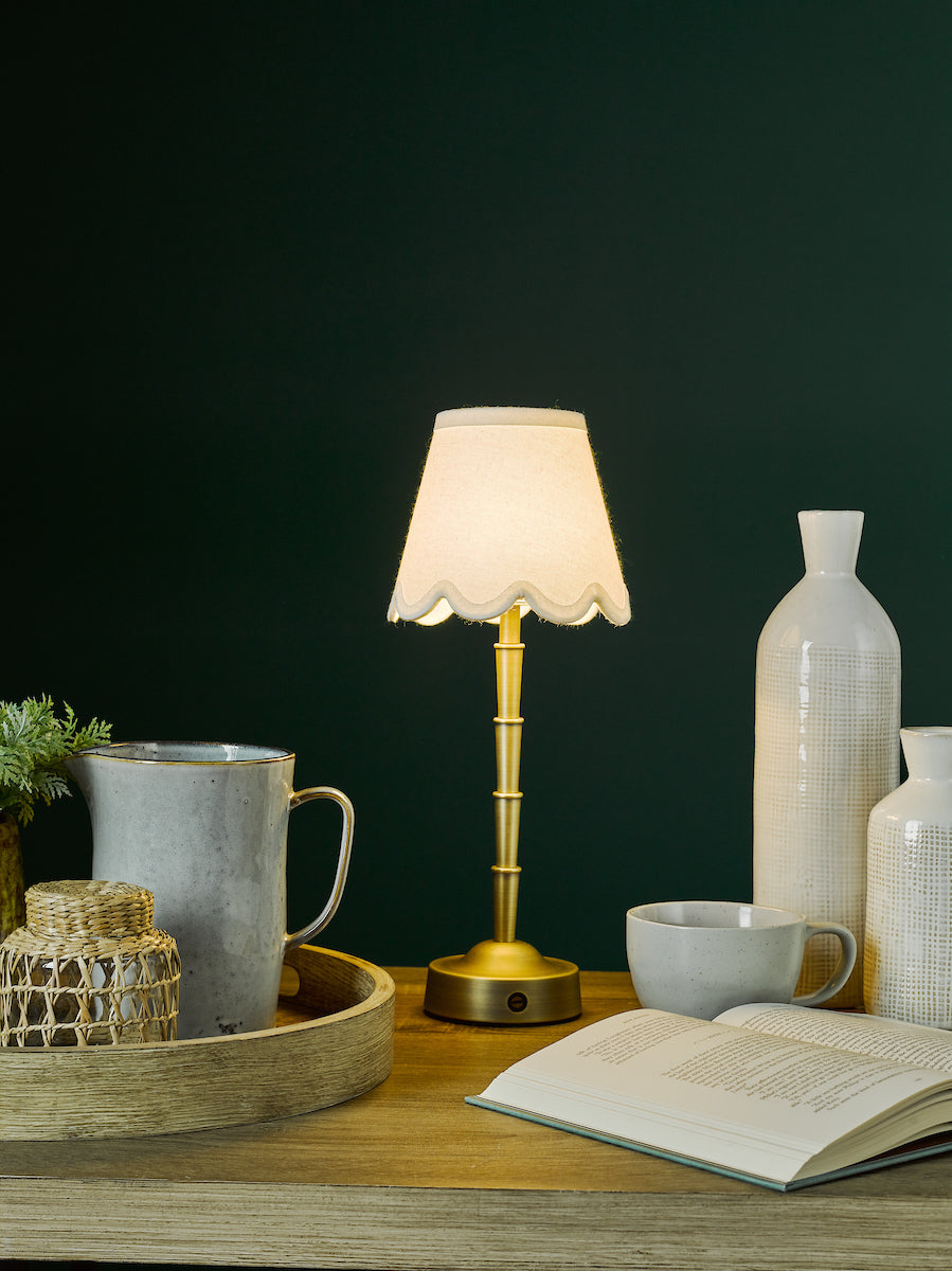 Dar Wyman LED Rechargeable Small Table Lamp Matt Antique Brass Base Only