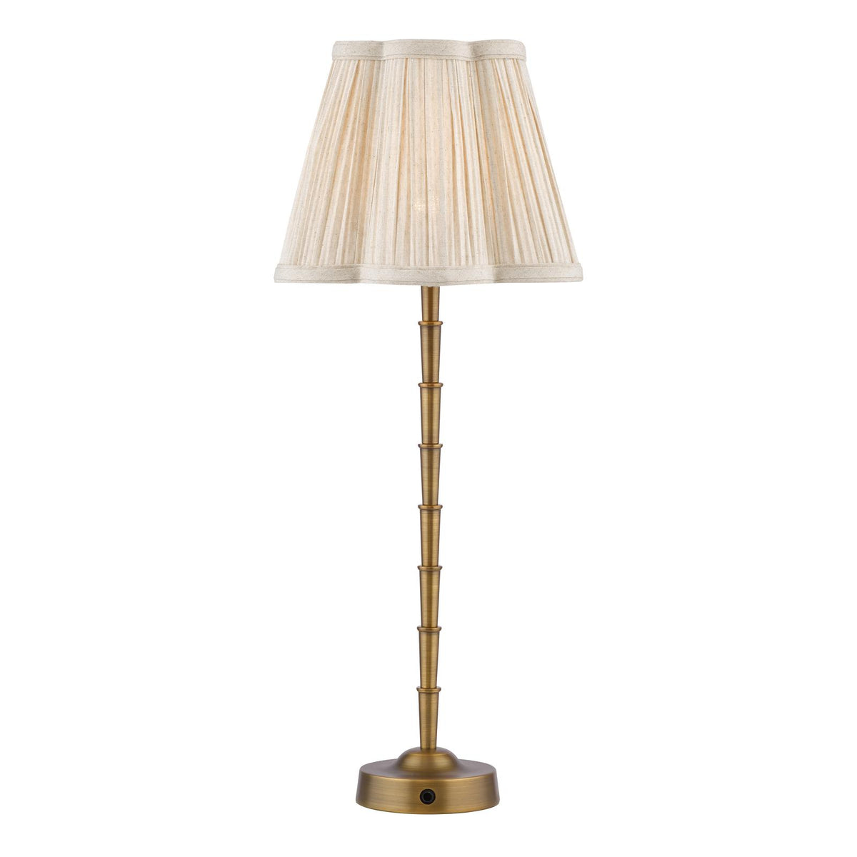 Dar Wyman Rechargeable Table Lamp Antique Bronze With Linen Pleated Scalloped Shade LED