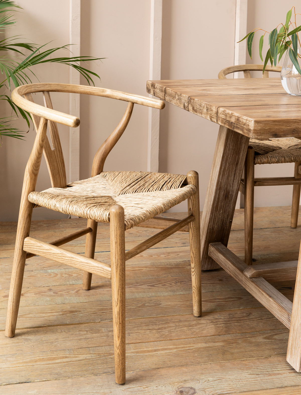 Garden Trading Chilthorne Wishbone Dining Chair Ash Wood, Natural, Set of 2