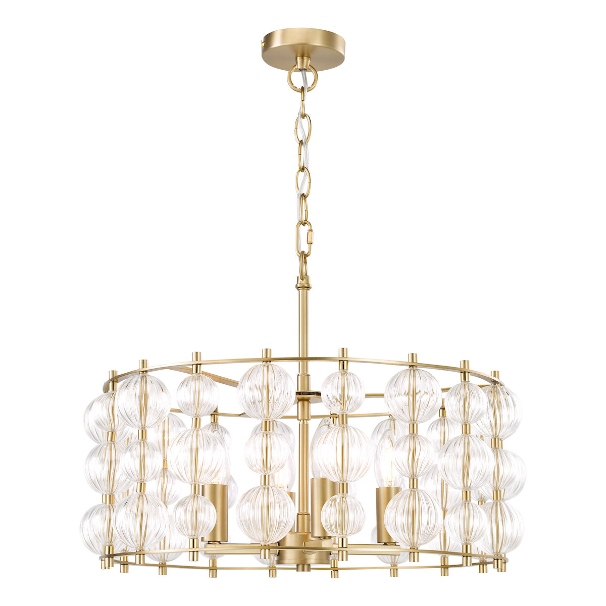 Dar Yuridia 4 Light Pendant Satin Gold and Ribbed Glass