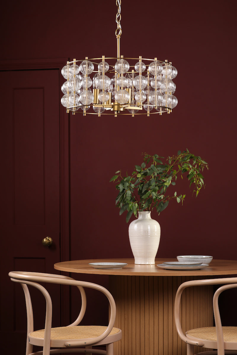 Dar Yuridia 4 Light Pendant Satin Gold and Ribbed Glass