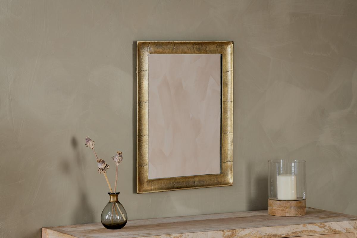 Nkuku Yadur Rectangular Mirror Antique Brass Small