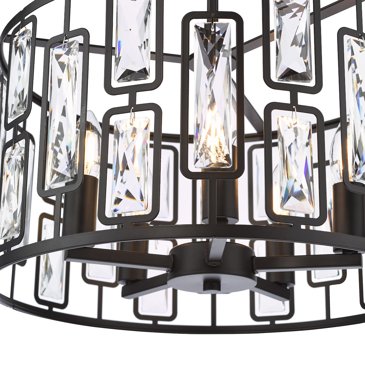 Dar Zoelle 5 Light Pendant Matt Black and Crystal
