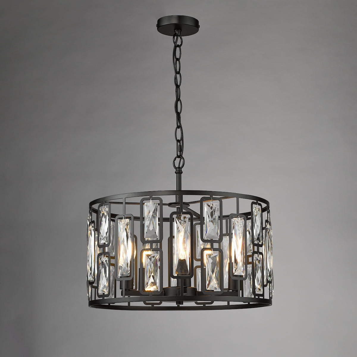 Dar Zoelle 5 Light Pendant Matt Black and Crystal