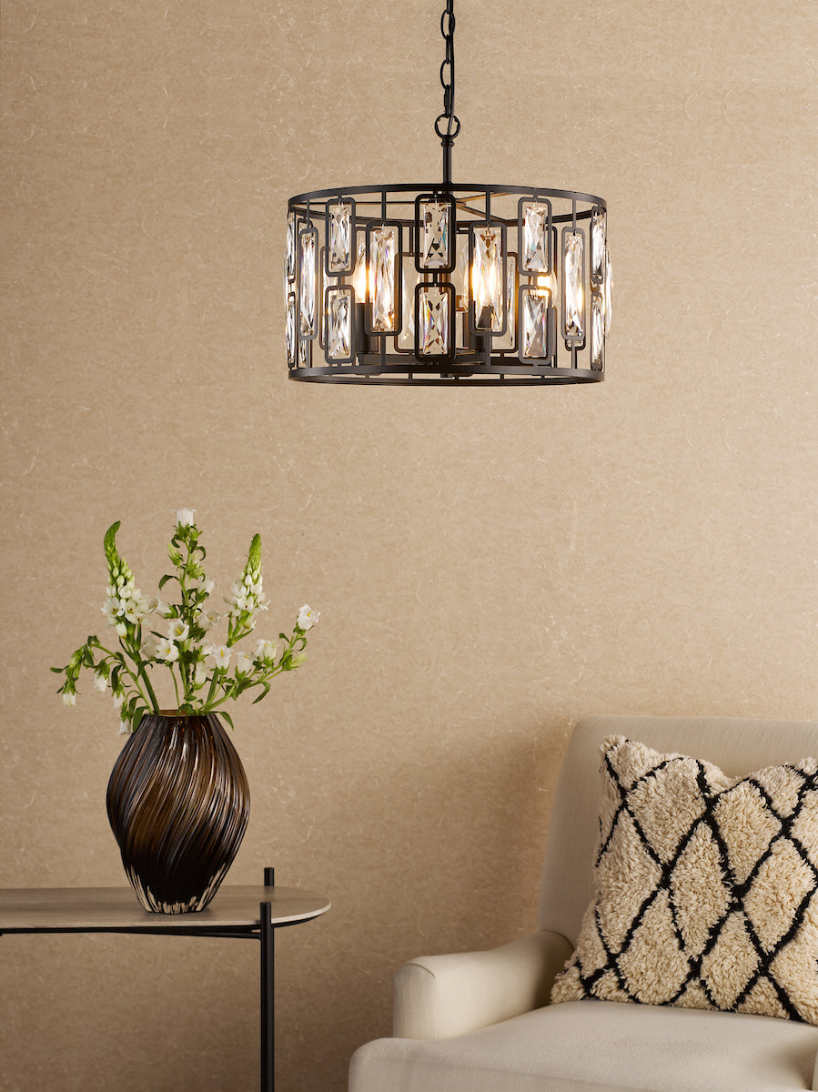 Dar Zoelle 5 Light Pendant Matt Black and Crystal