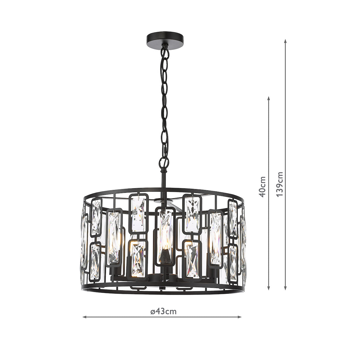 Dar Zoelle 5 Light Pendant Matt Black and Crystal