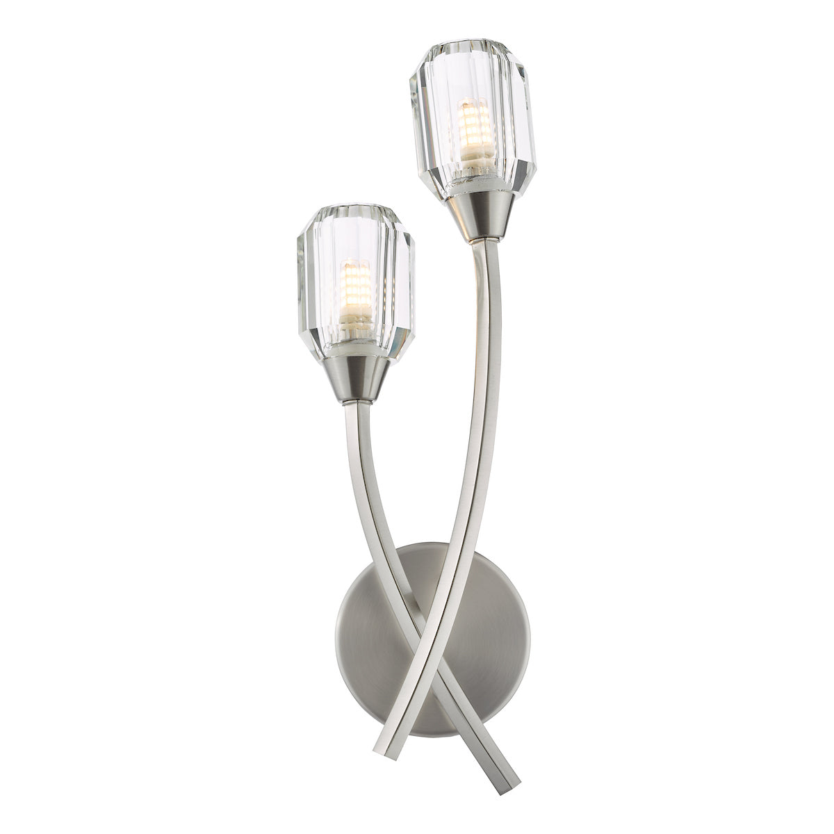 Dar Zonda 2 Light Wall Light Brushed Nickel and Crystal