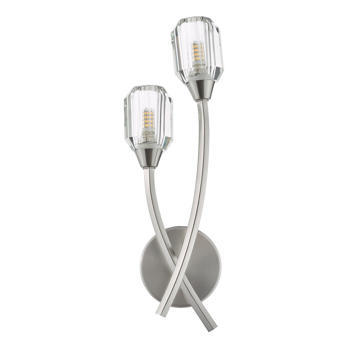 Dar Zonda 2 Light Wall Light Brushed Nickel and Crystal