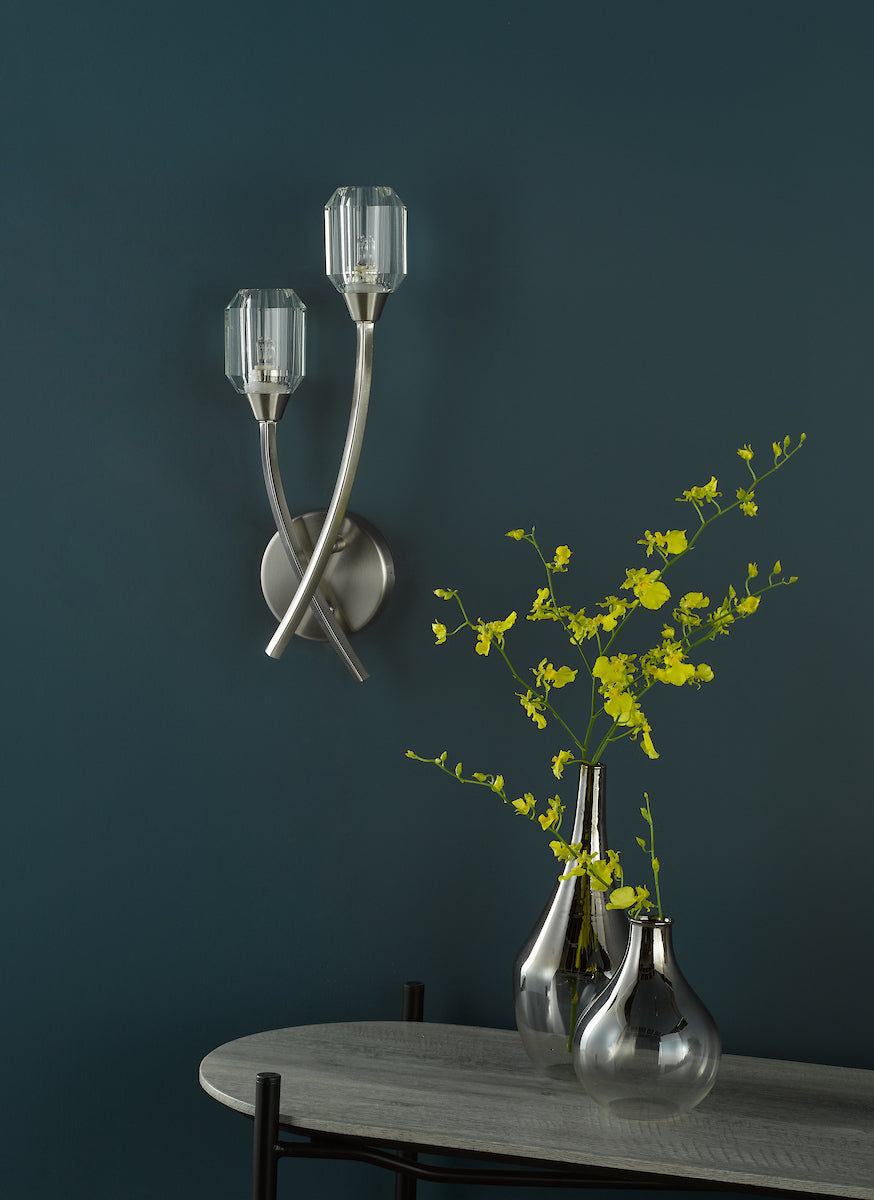 Dar Zonda 2 Light Wall Light Brushed Nickel and Crystal