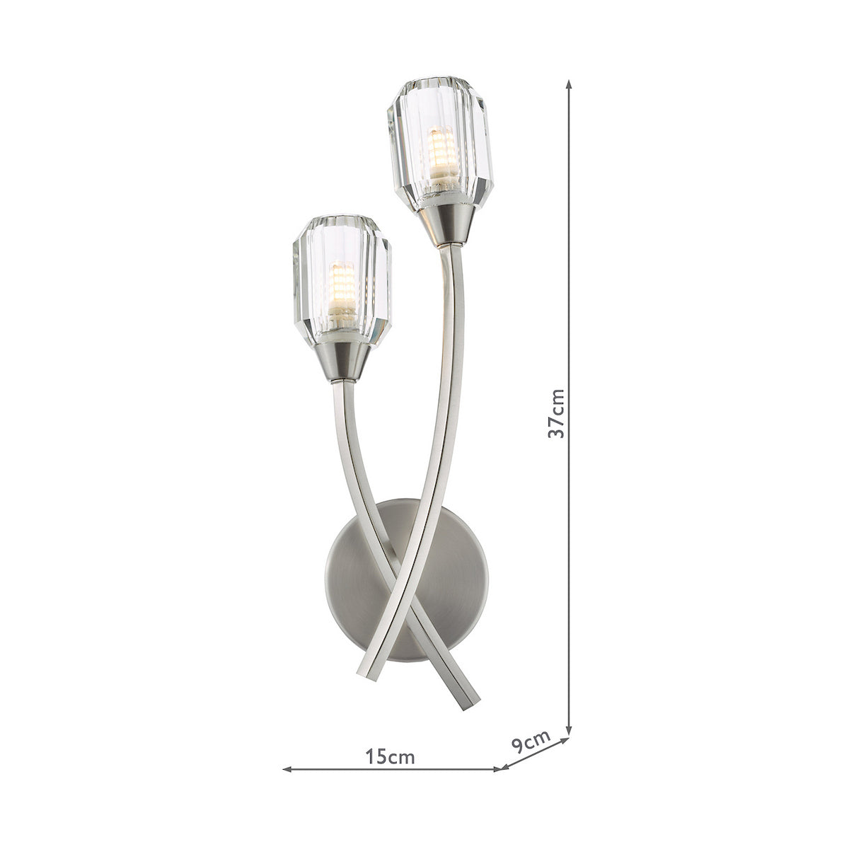 Dar Zonda 2 Light Wall Light Brushed Nickel and Crystal