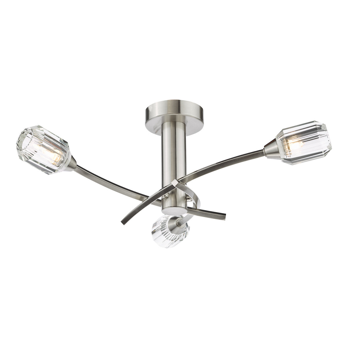 Dar Zonda 3 Light Semi-Flush Brushed Nickel and Crystal
