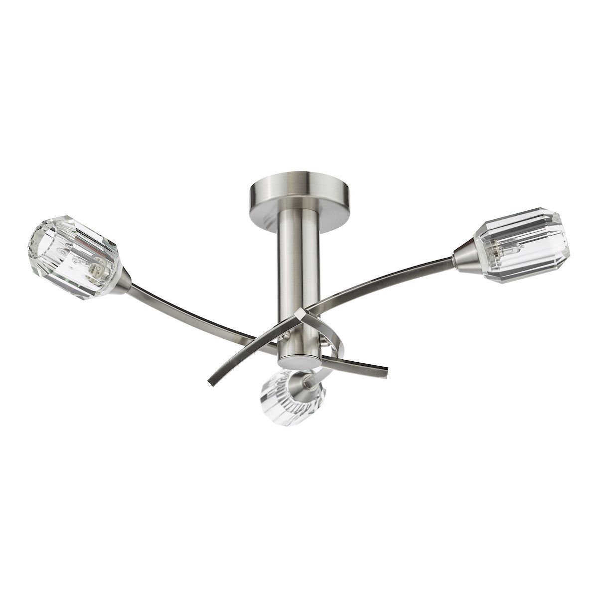 Dar Zonda 3 Light Semi-Flush Brushed Nickel and Crystal