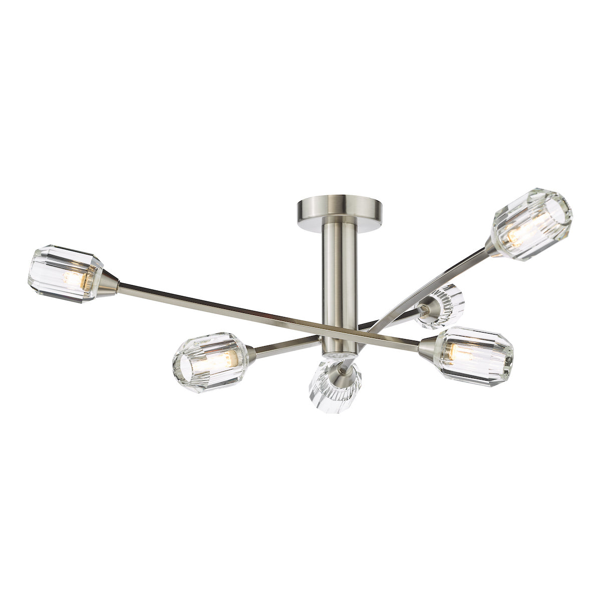 Dar Zonda 6 Light Semi-Flush Brushed Nickel and Crystal