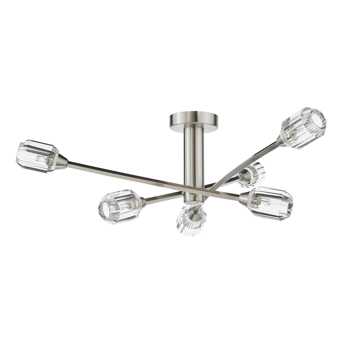 Dar Zonda 6 Light Semi-Flush Brushed Nickel and Crystal