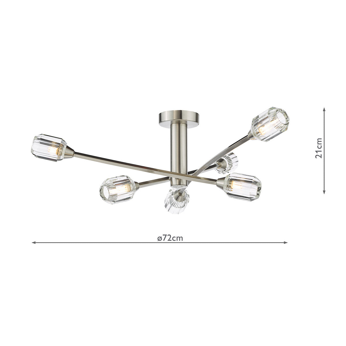 Dar Zonda 6 Light Semi-Flush Brushed Nickel and Crystal
