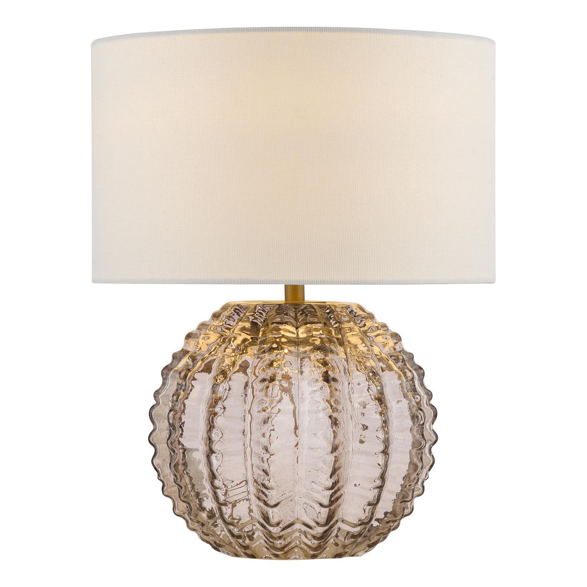 Dar Zorin Table Lamp Tea Glass and Antique Brass With Linen Shade