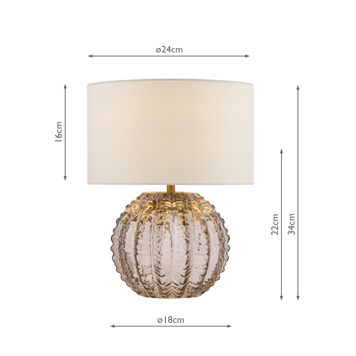 Dar Zorin Table Lamp Tea Glass and Antique Brass With Linen Shade