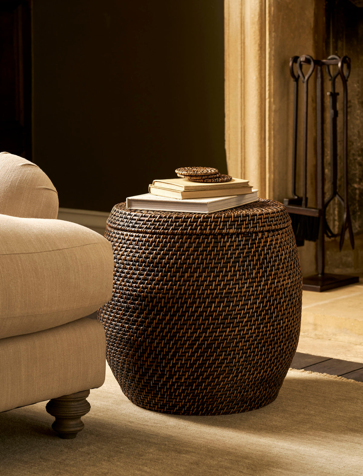 Garden Trading Wittering Side Table With Removable Lid - Rattan, Antique Brown