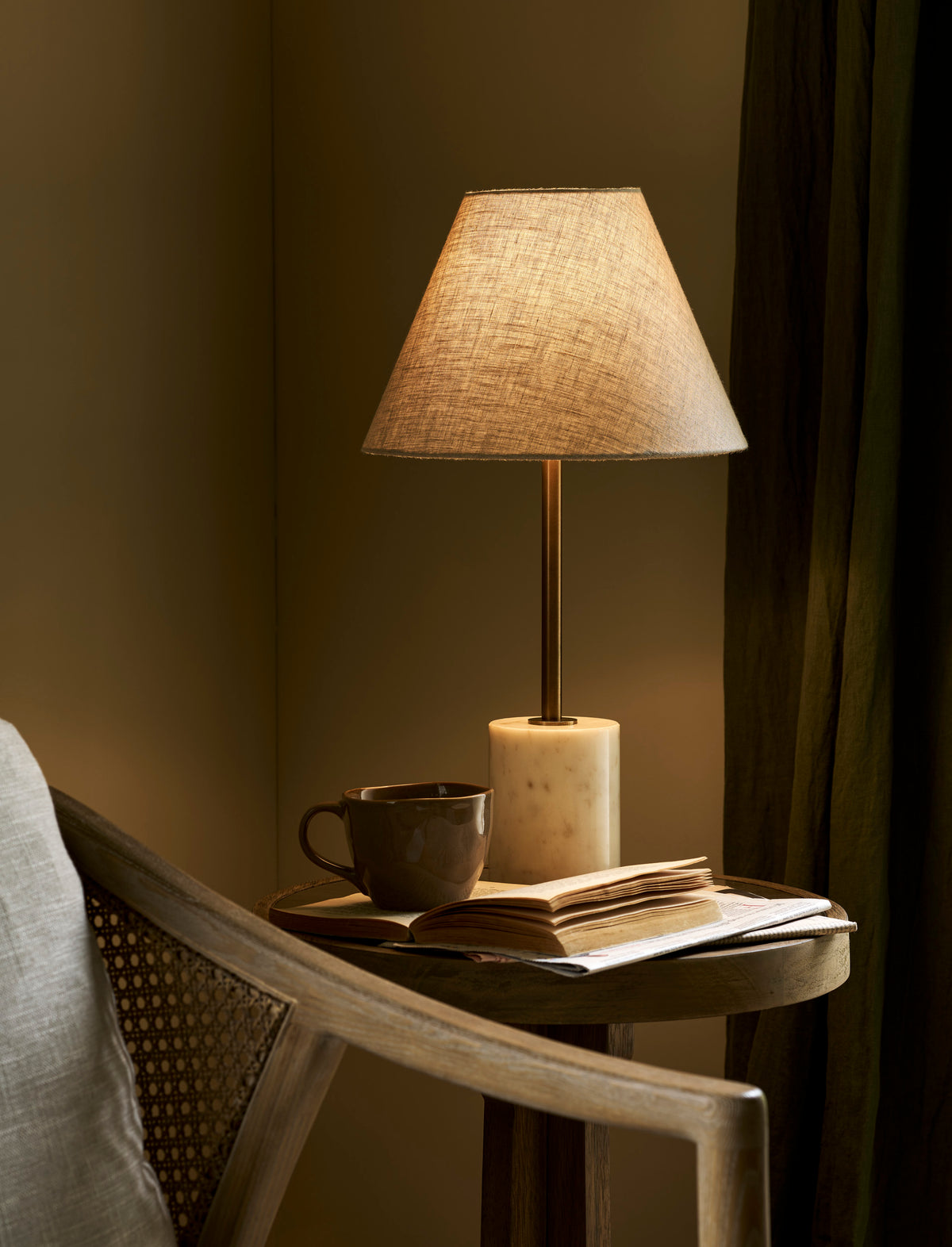 Garden Trading Winsley Table Lamp with Linen Shade, Marble & Antique Brass