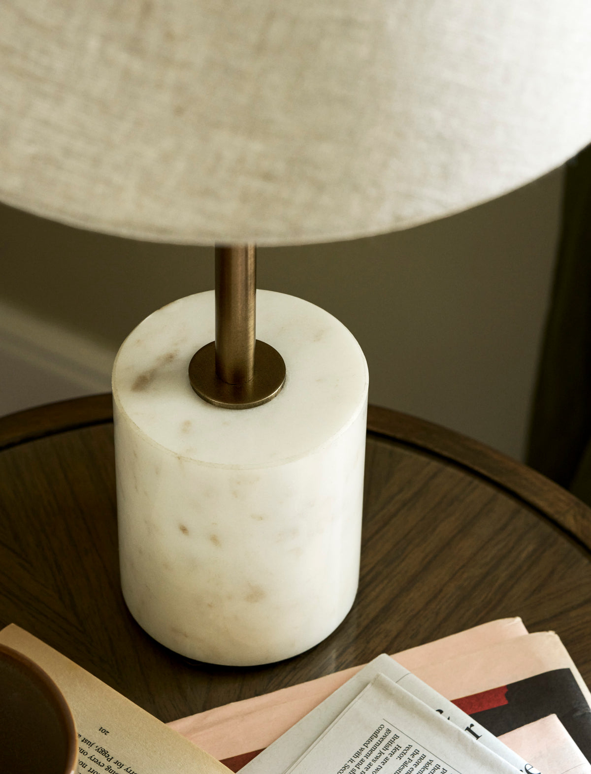 Garden Trading Winsley Table Lamp with Linen Shade, Marble & Antique Brass