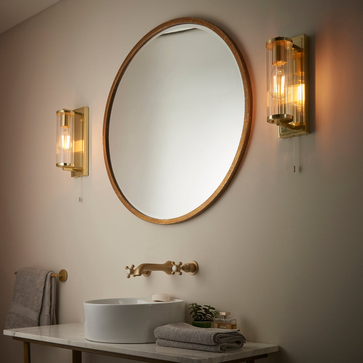 Amos Aeon Bathroom Wall Light Satin Brass – from Amos Lighting + Home