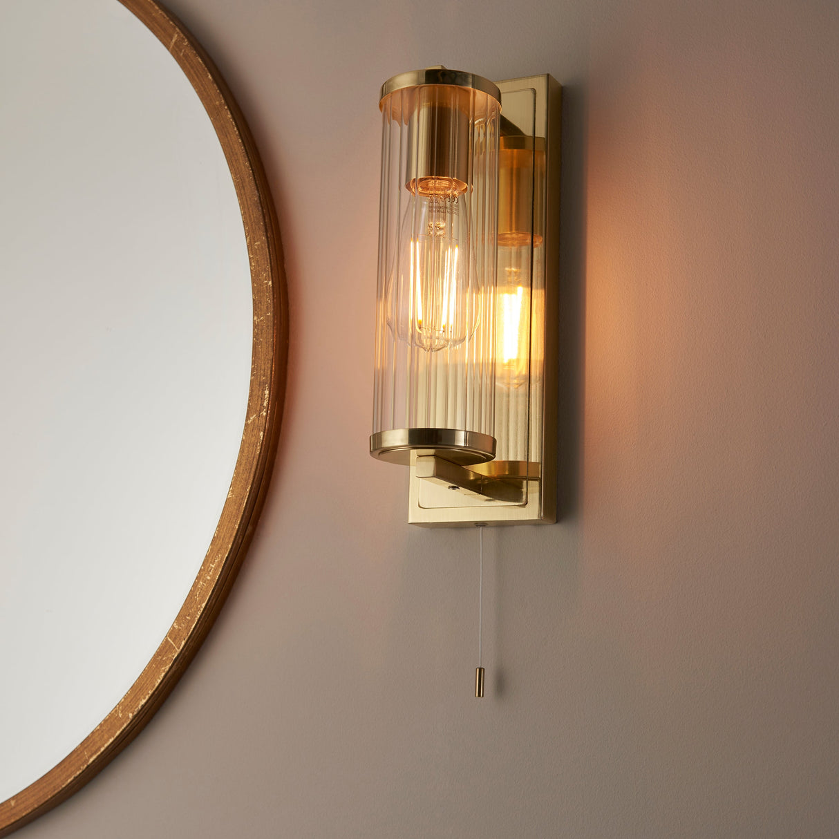Amos Aeon Bathroom Wall Light Satin Brass – from Amos Lighting + Home