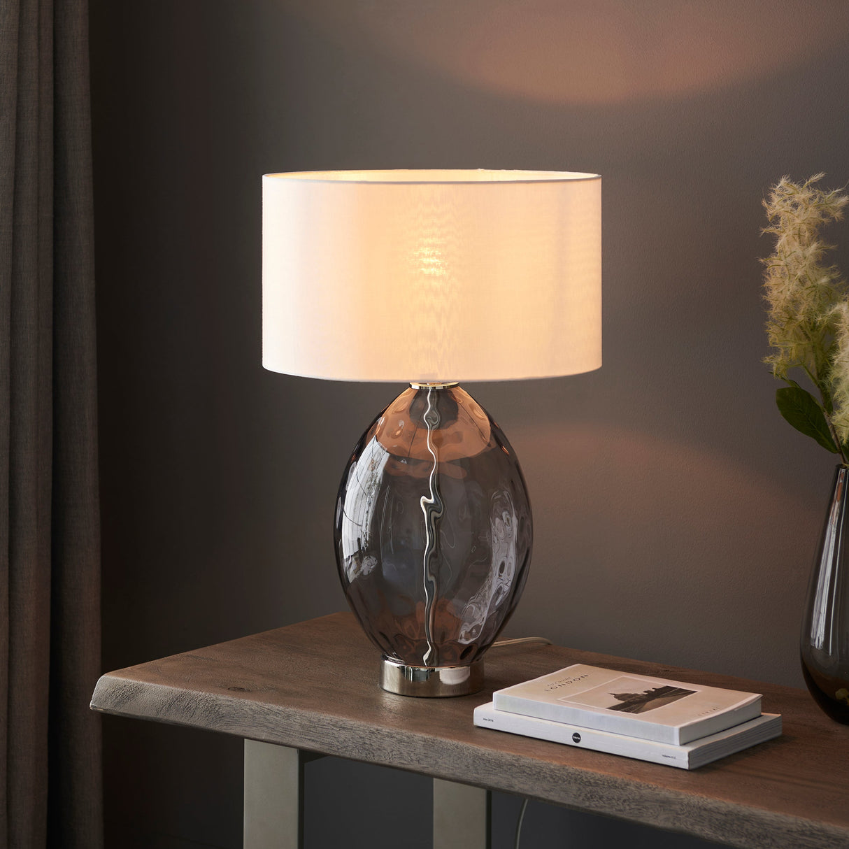 Amos Athena Table Lamp Grey Tinted Glass with Shade – from Amos Lighting + Home