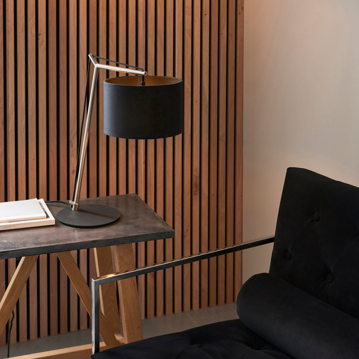 Amos Automic Table Lamp Matt Nickel & Black – from Amos Lighting + Home