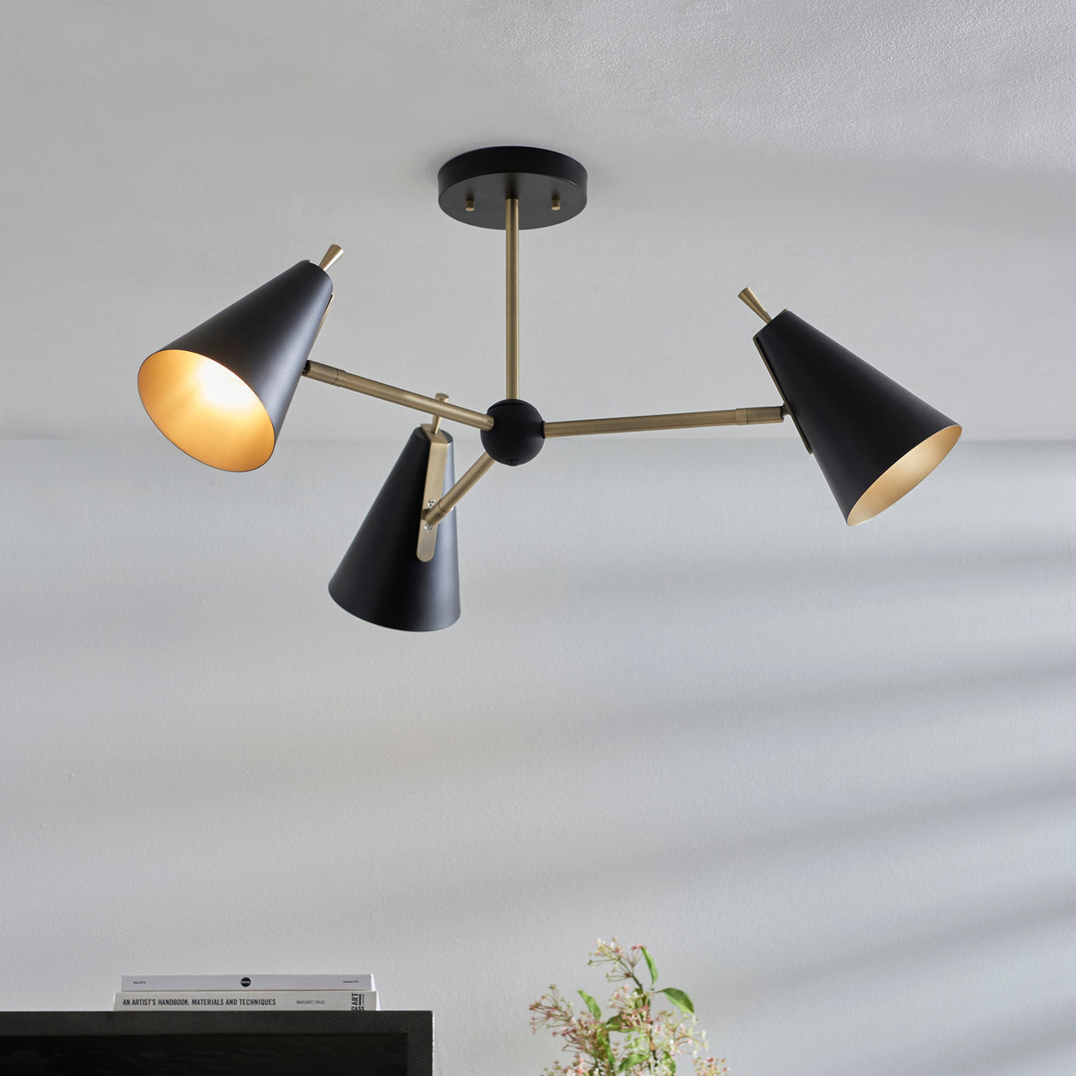 Amos Bachelor 3 Light Pendant Antique Brass & Black – from Amos Lighting + Home