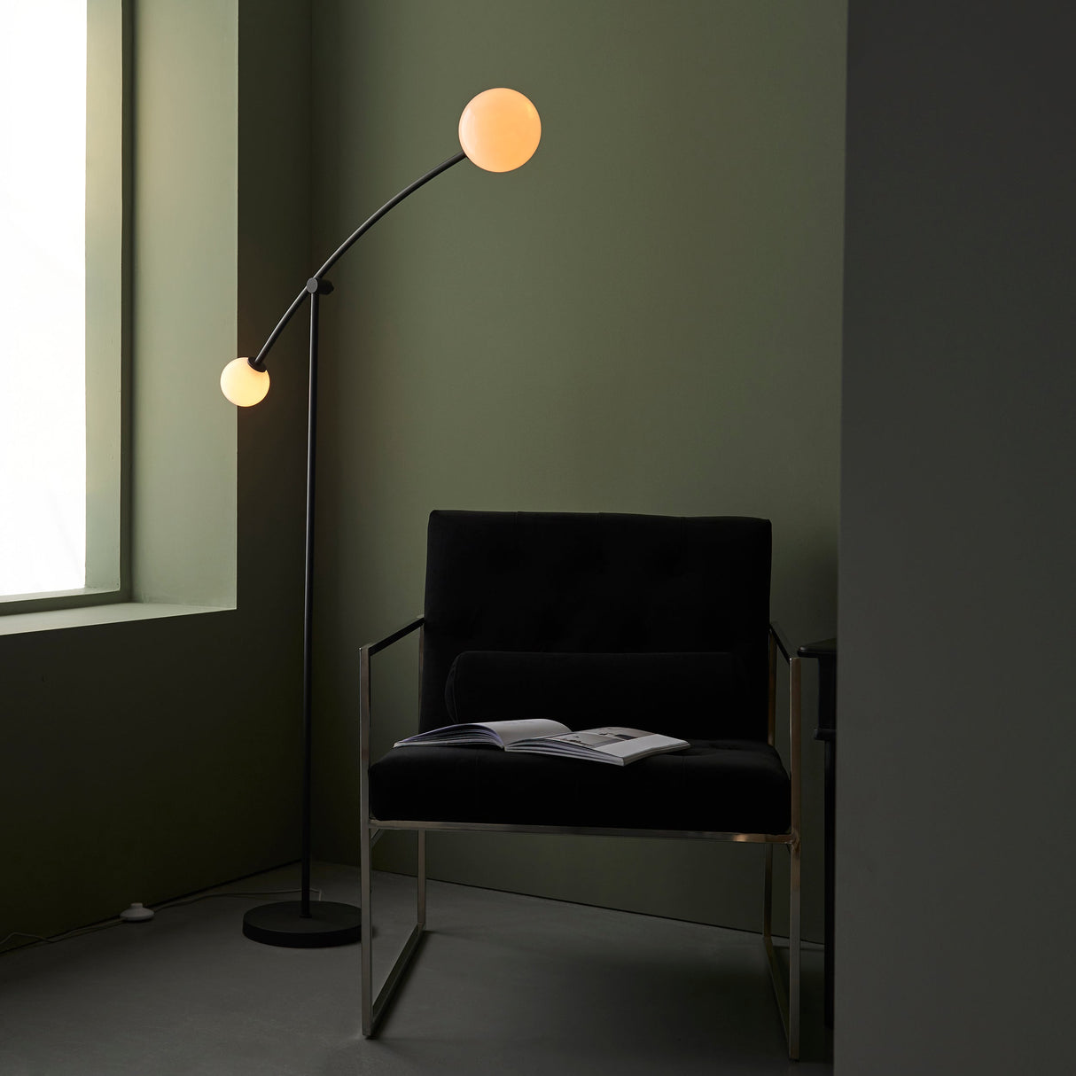 Amos Balance Floor Lamp Matt Black & Gloss Opal Glass – from Amos Lighting + Home