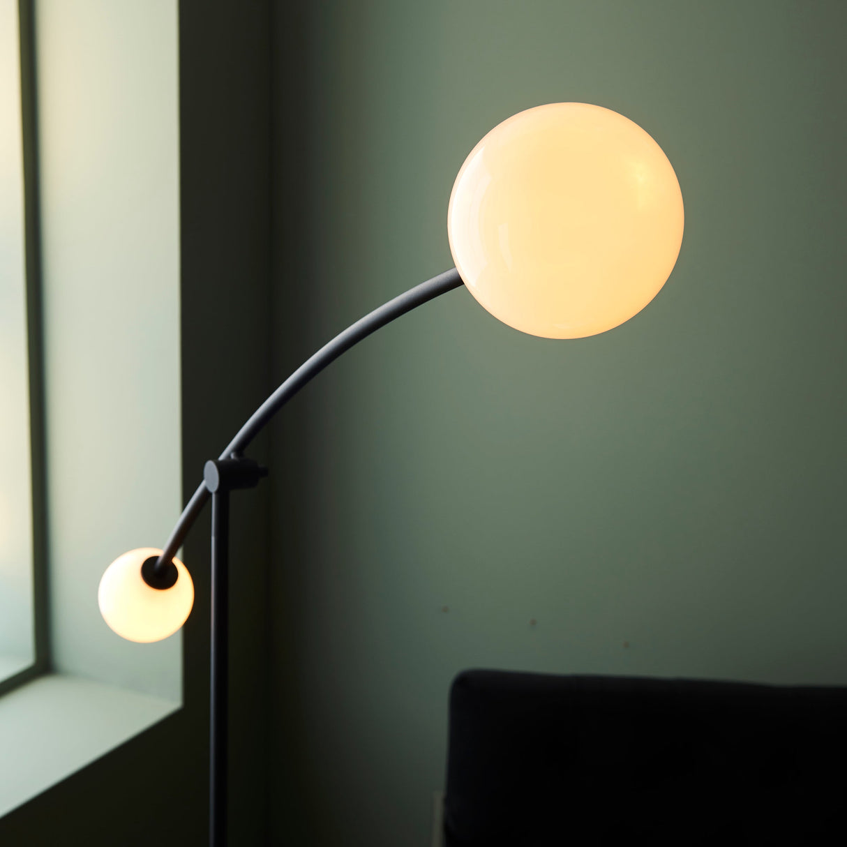 Amos Balance Floor Lamp Matt Black & Gloss Opal Glass – from Amos Lighting + Home