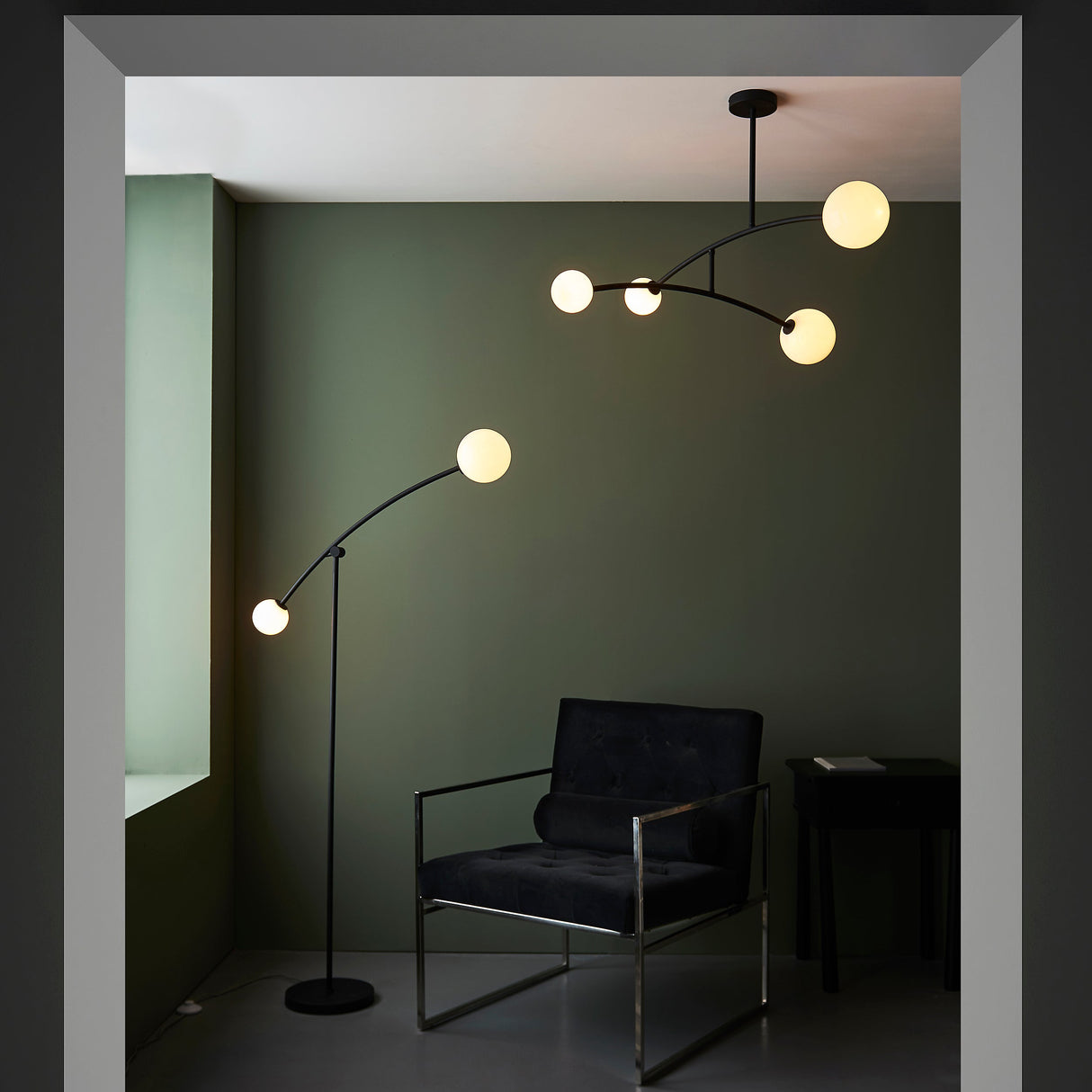 Amos Balance Floor Lamp Matt Black & Gloss Opal Glass – from Amos Lighting + Home