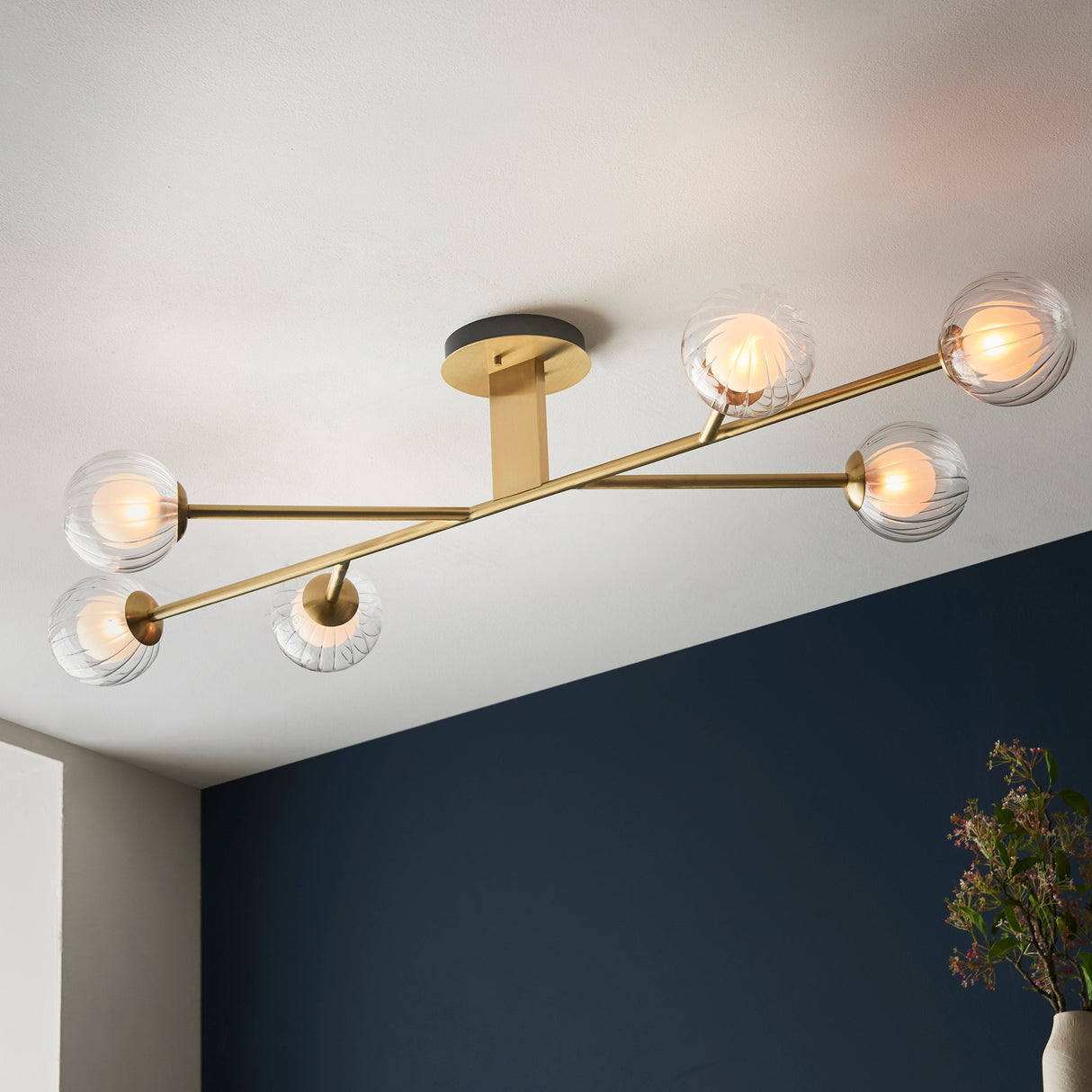 Amos Brixton Flush Ceiling Light Satin Brass – from Amos Lighting + Home