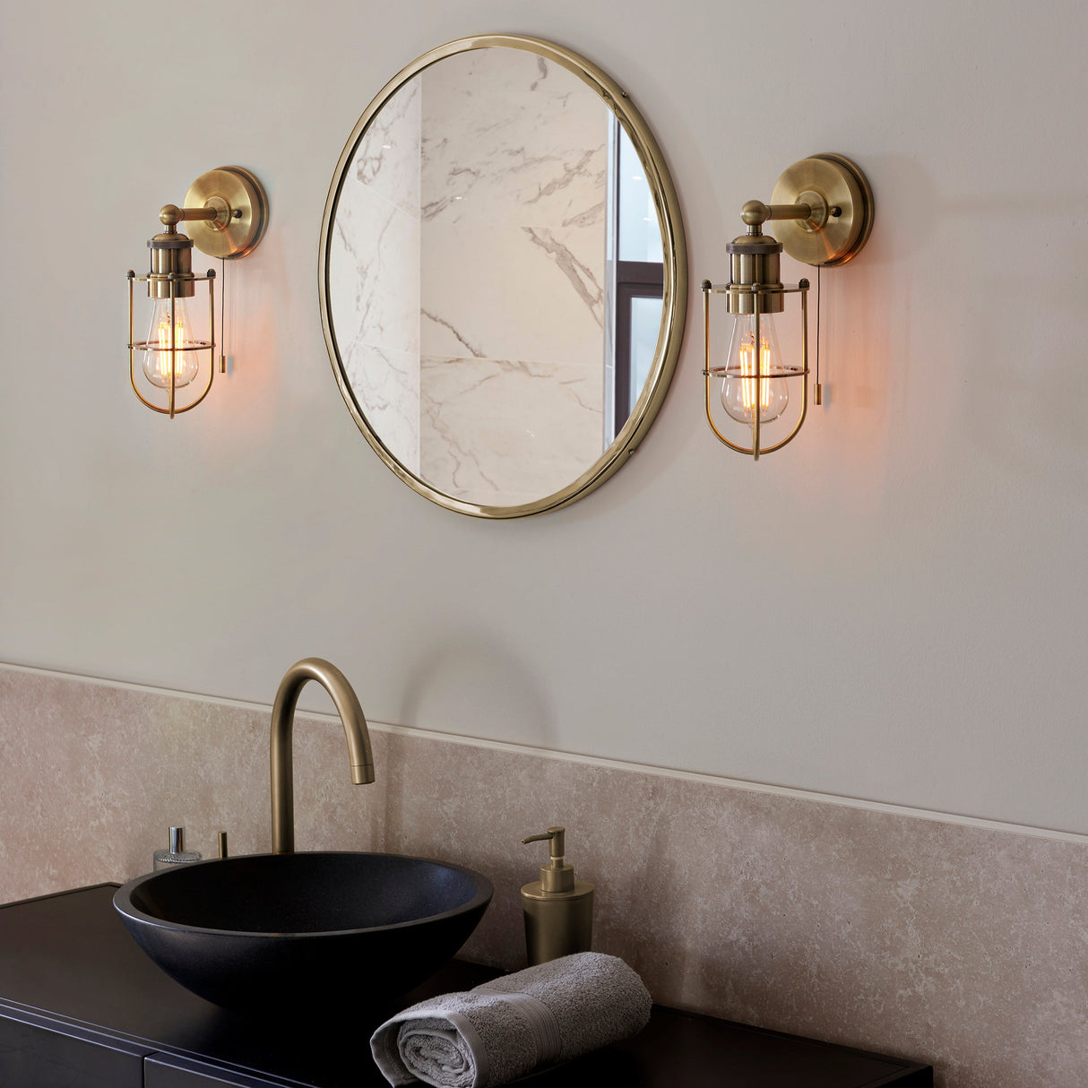Amos Casket Bathroom Wall Light Antique Brass – from Amos Lighting + Home