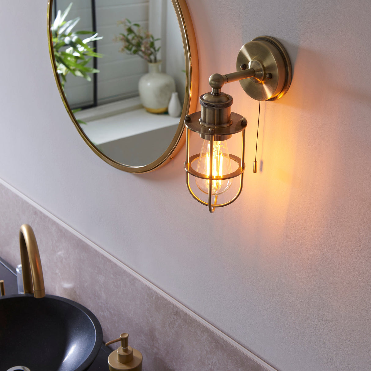 Amos Casket Bathroom Wall Light Antique Brass – from Amos Lighting + Home
