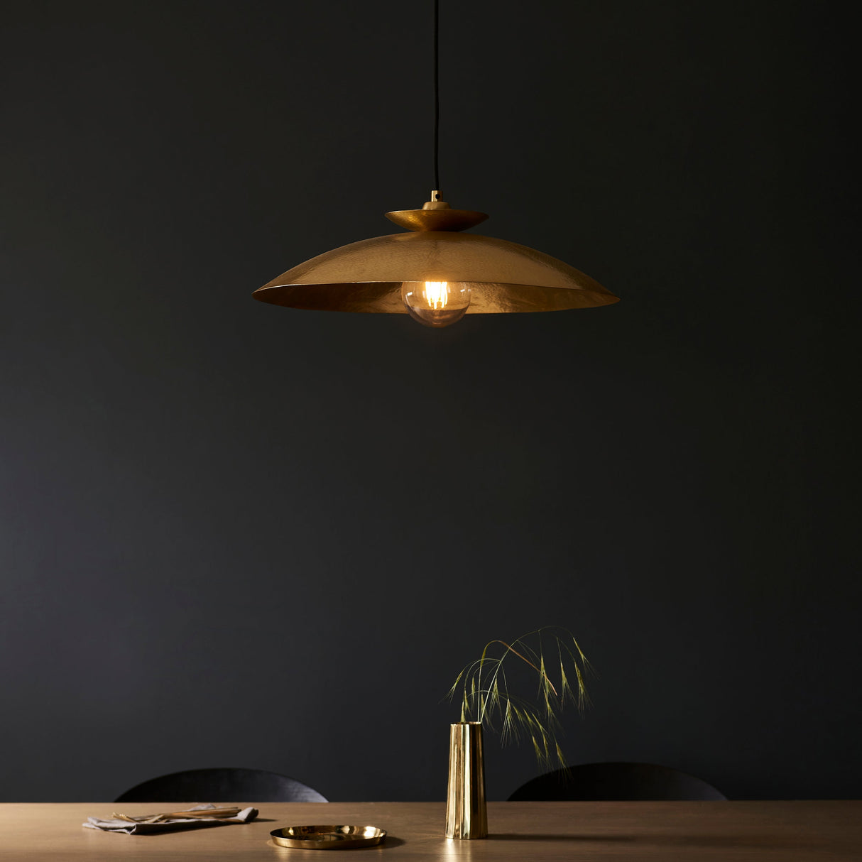 Amos Cattelan Disc Pendant Hammered Brass – from Amos Lighting + Home