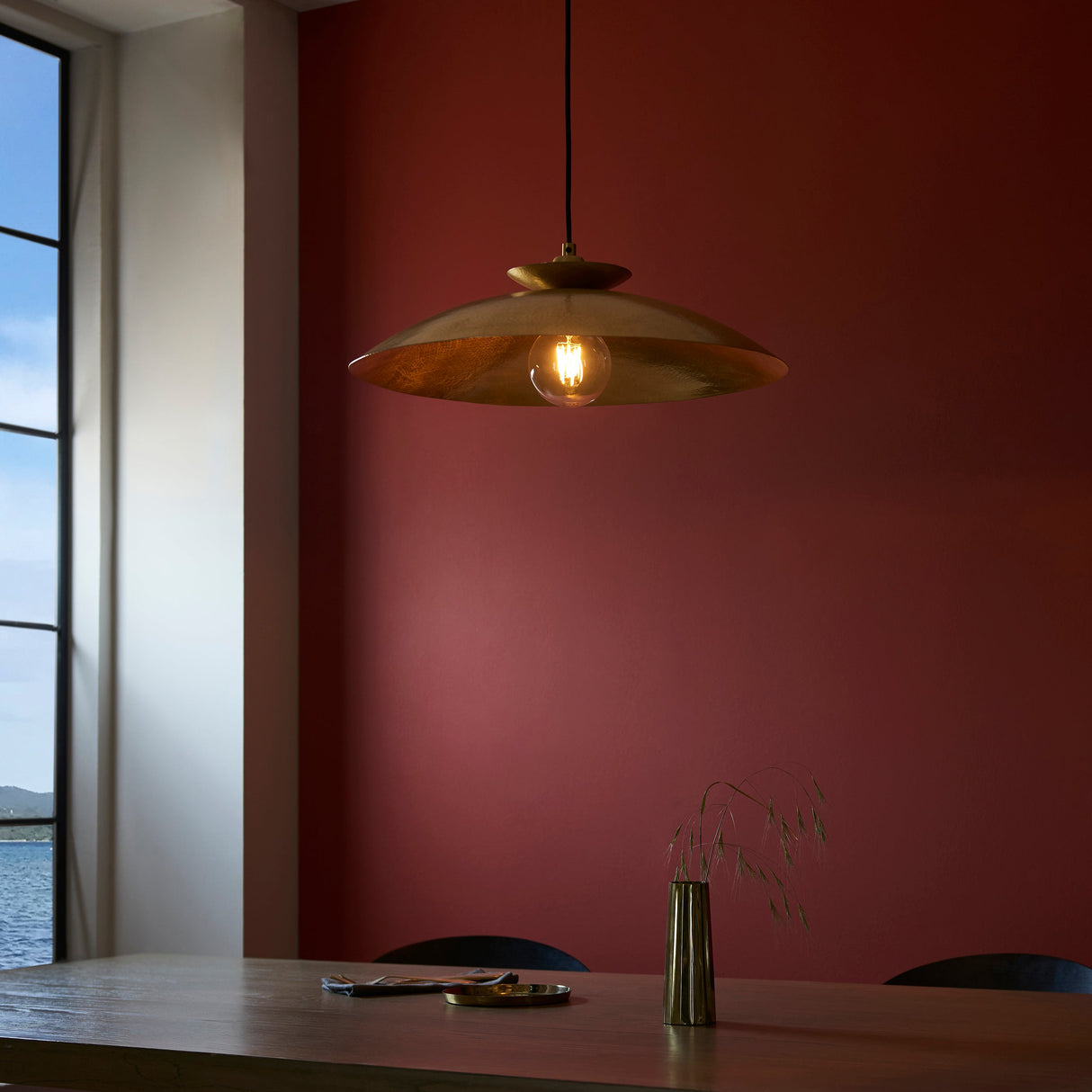 Amos Cattelan Disc Pendant Hammered Brass – from Amos Lighting + Home