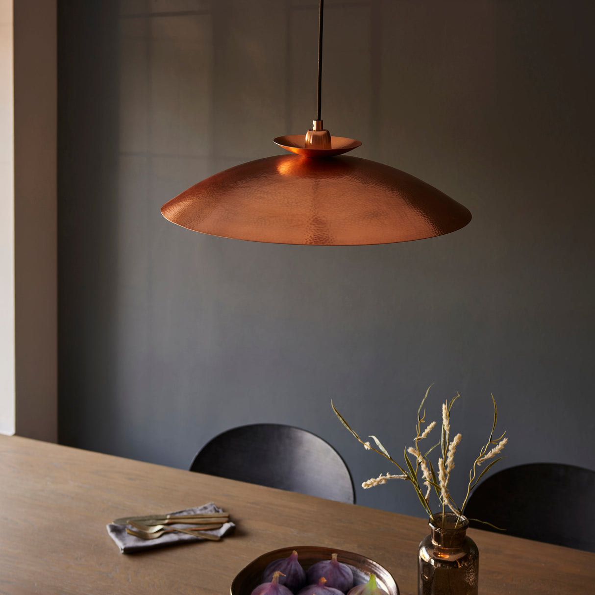Amos Cattelan Disc Pendant Hammered Copper – from Amos Lighting + Home