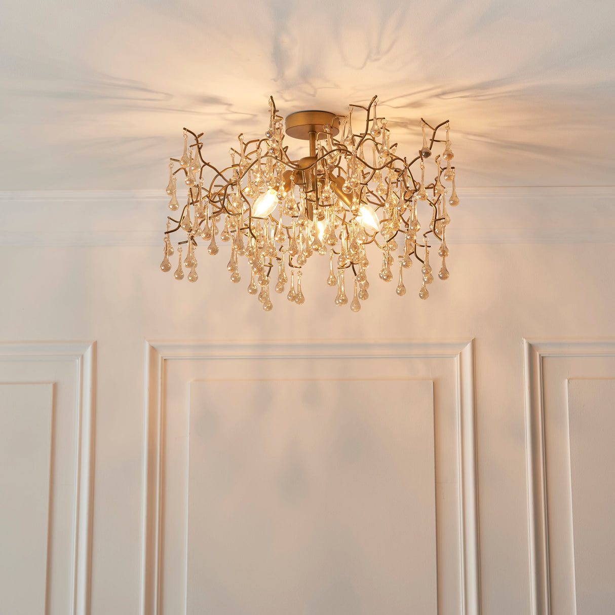 Amos Chatsworth Flush Chandelier Aged Gold & Champagne – from Amos Lighting + Home