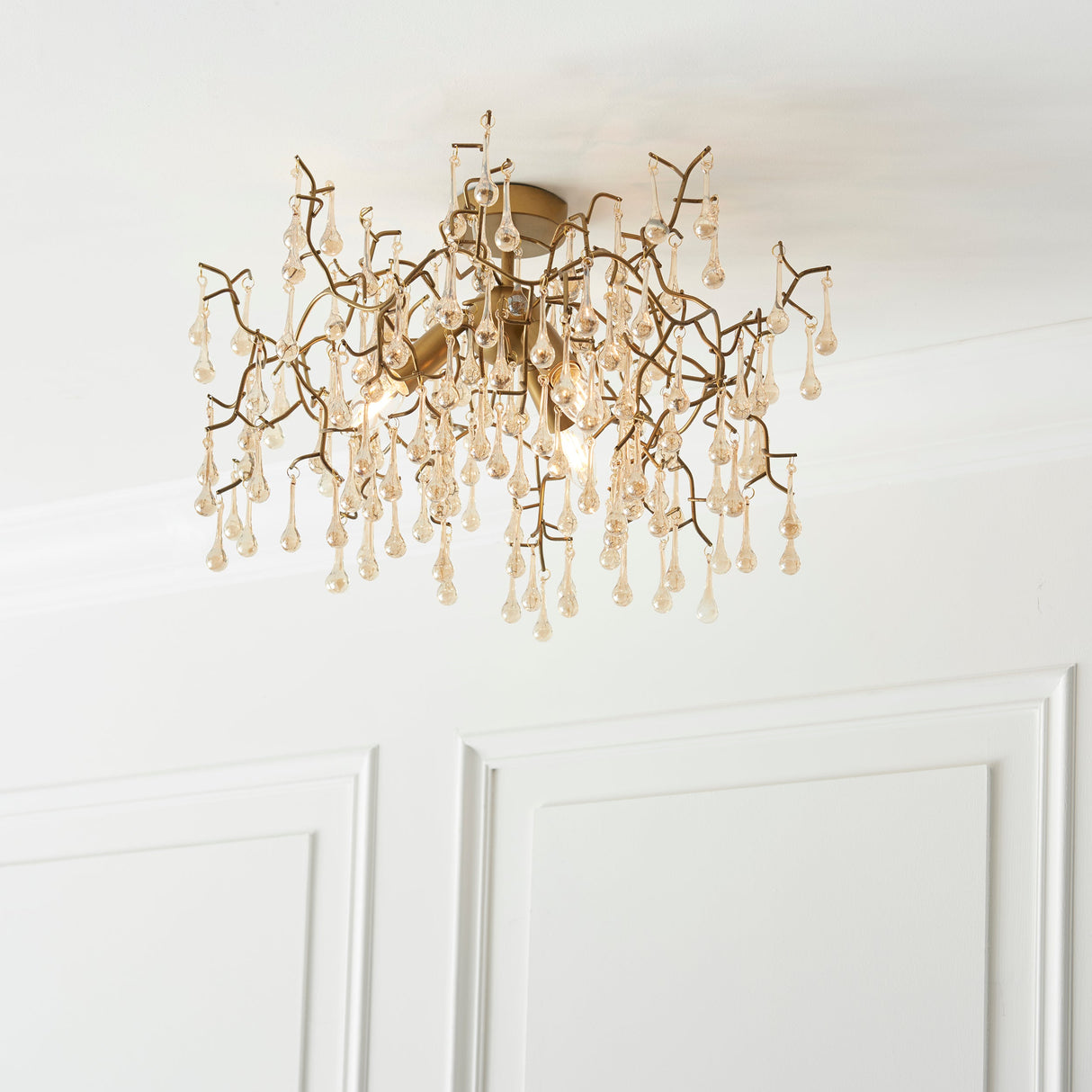 Amos Chatsworth Flush Chandelier Aged Gold & Champagne – from Amos Lighting + Home