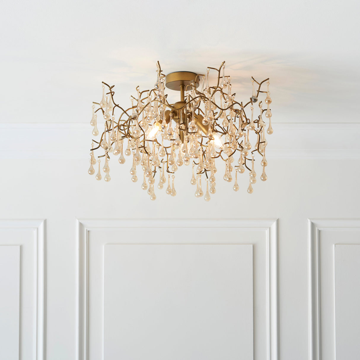 Amos Chatsworth Flush Chandelier Aged Gold & Champagne – from Amos Lighting + Home