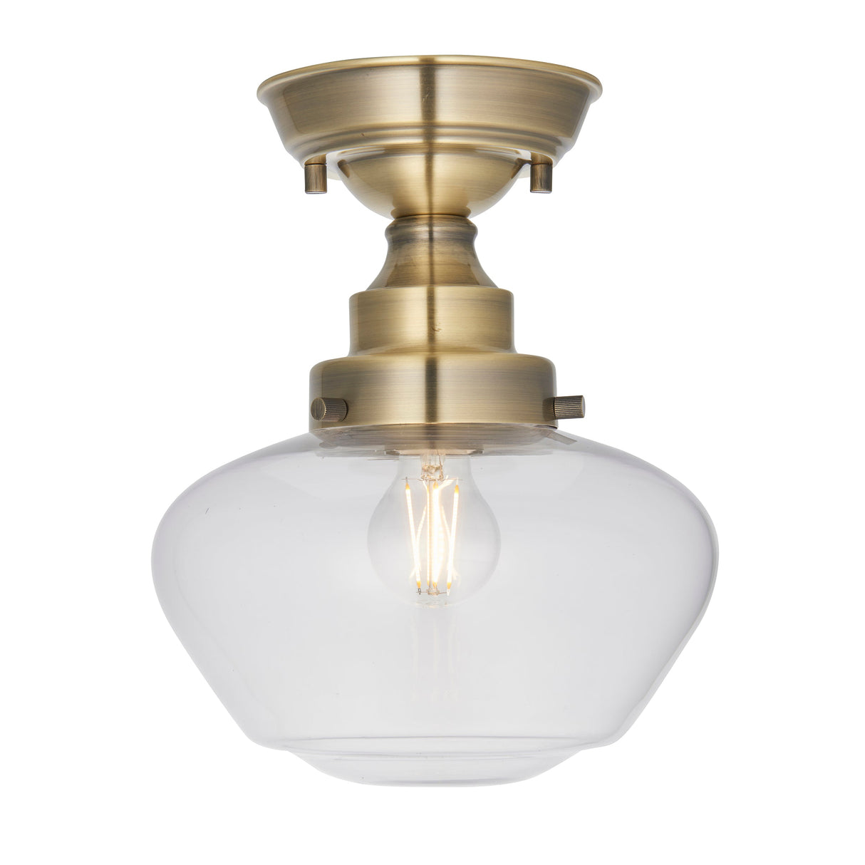 Amos Clarence Flush Antique Brass & Clear – from Amos Lighting + Home