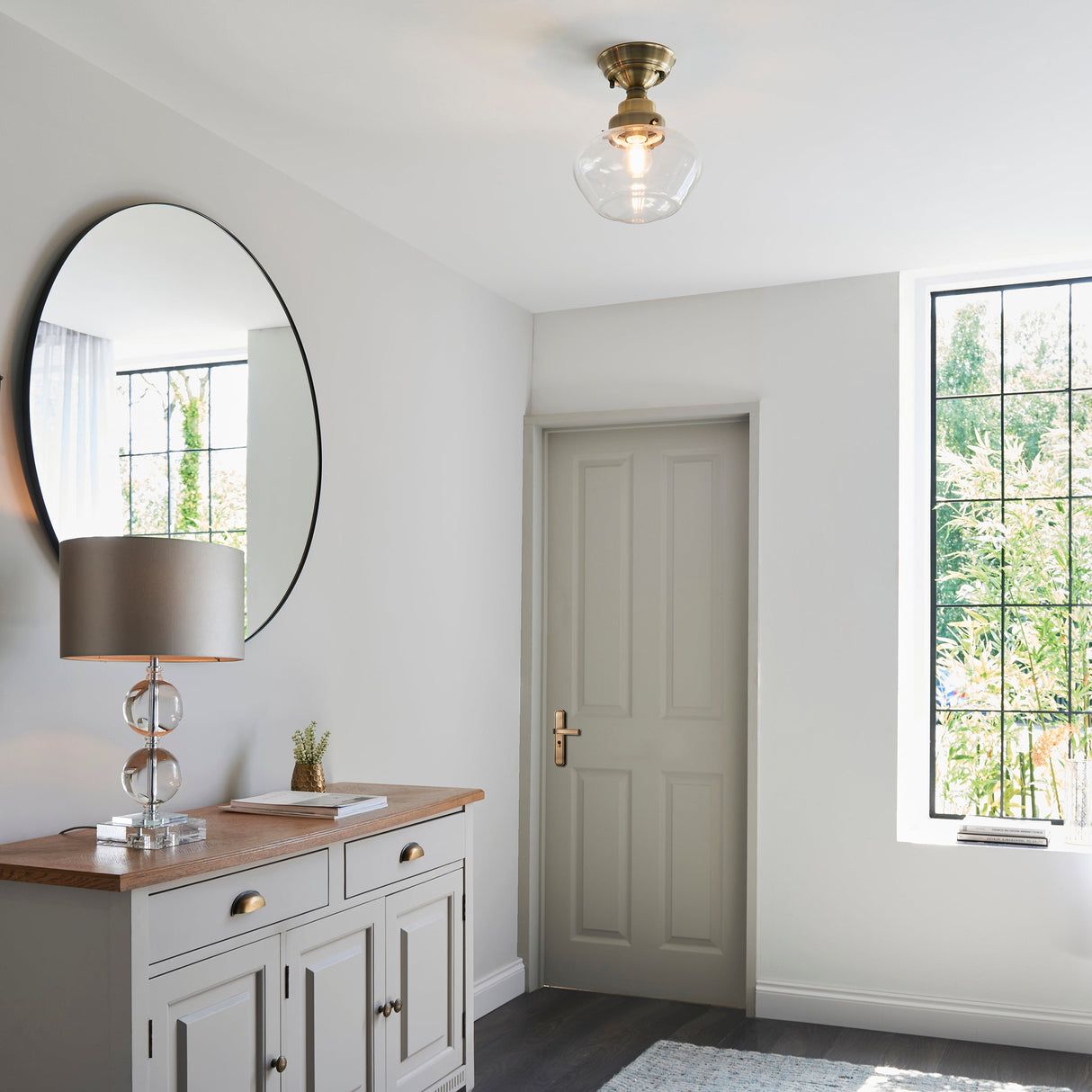 Amos Clarence Flush Antique Brass & Clear – from Amos Lighting + Home