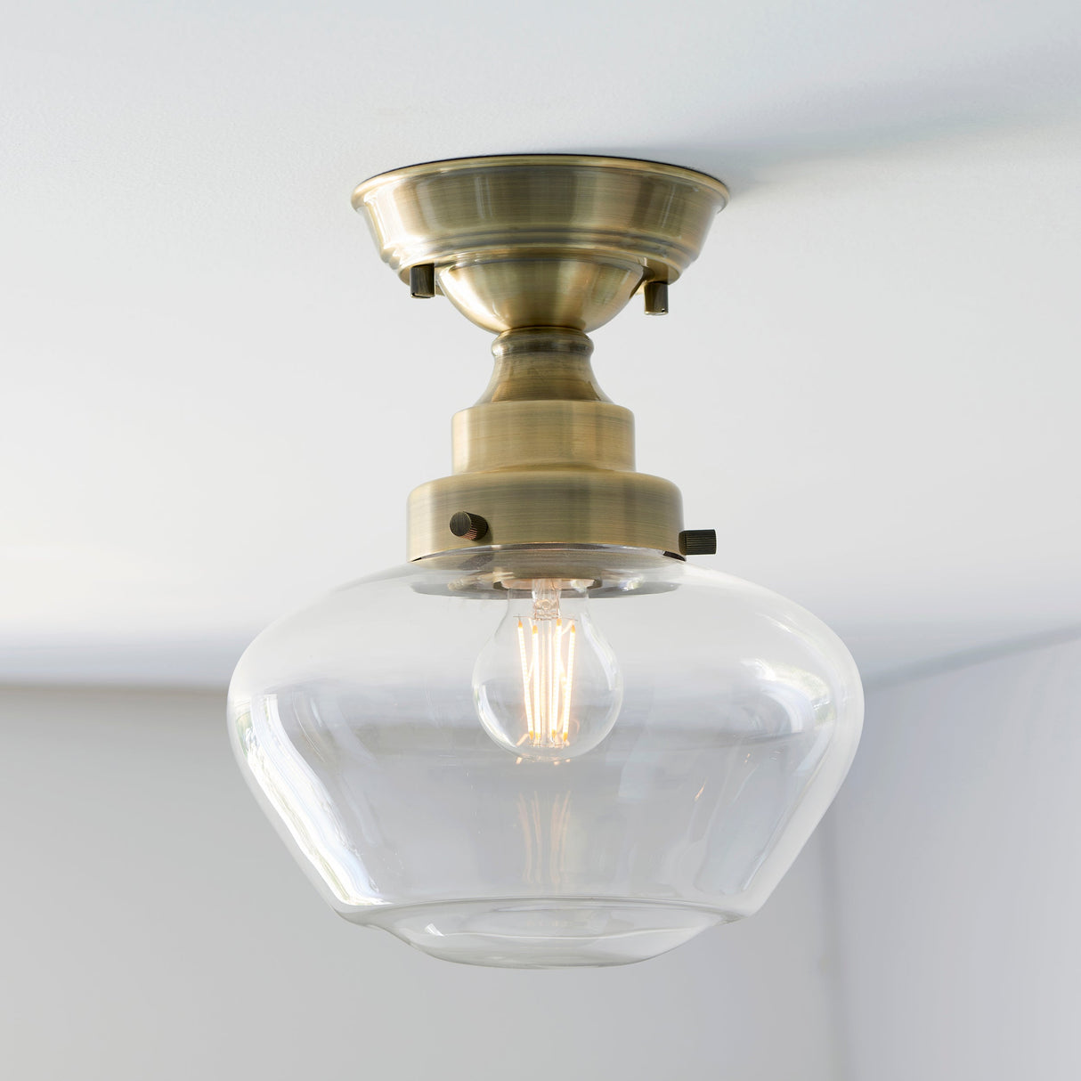 Amos Clarence Flush Antique Brass & Clear – from Amos Lighting + Home