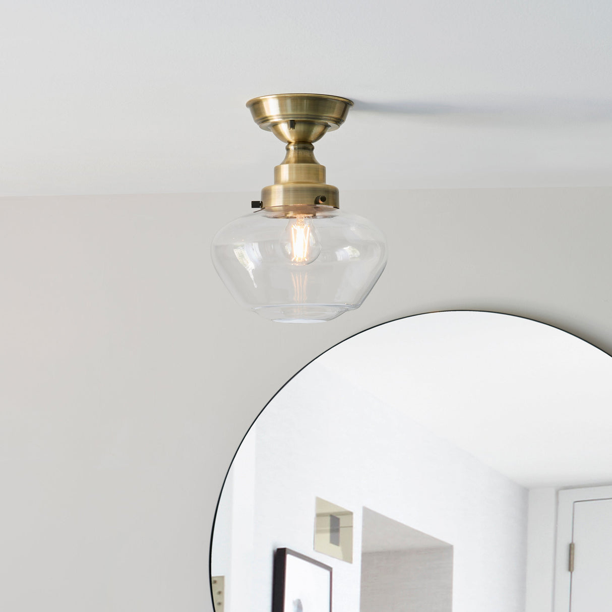 Amos Clarence Flush Antique Brass & Clear – from Amos Lighting + Home