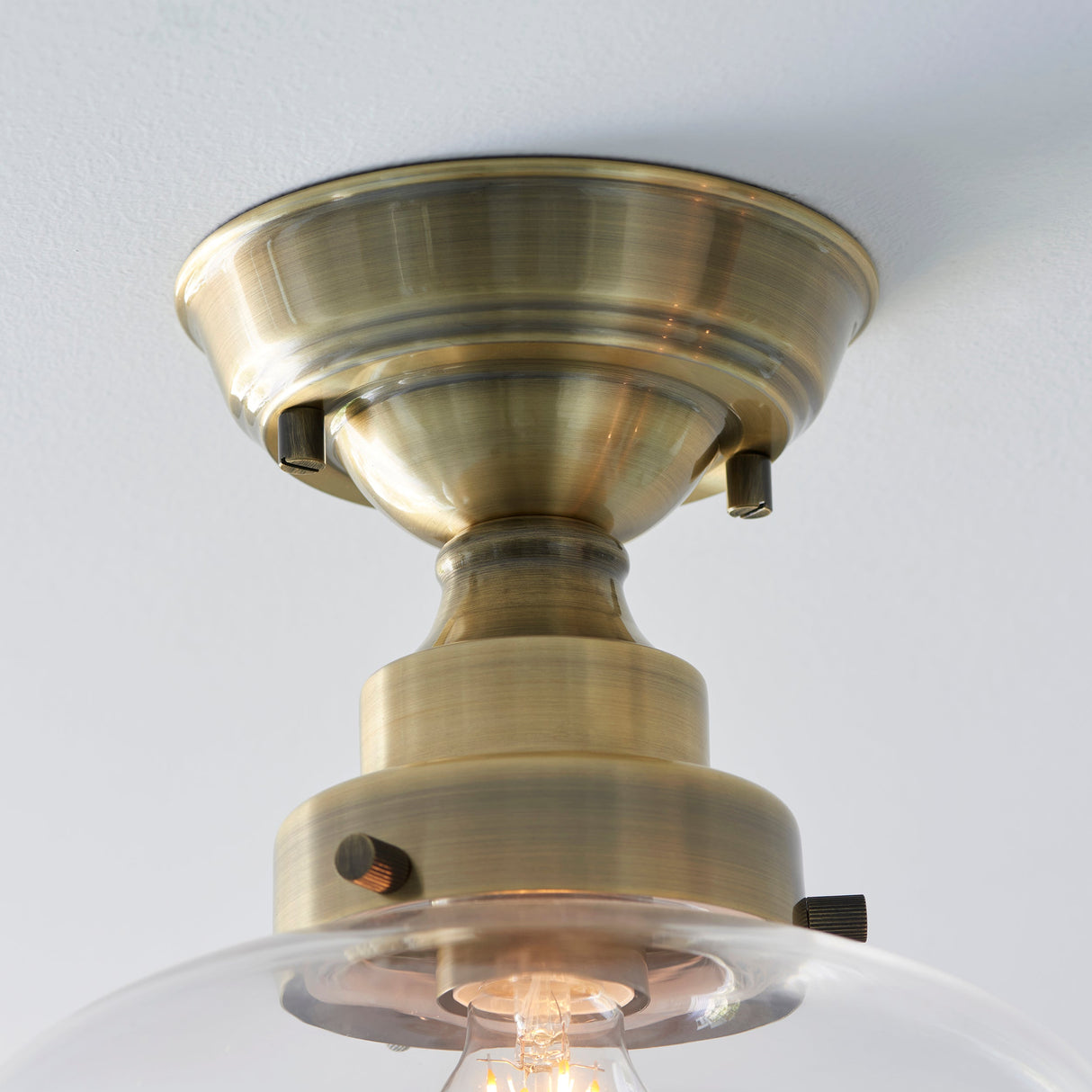 Amos Clarence Flush Antique Brass & Clear – from Amos Lighting + Home