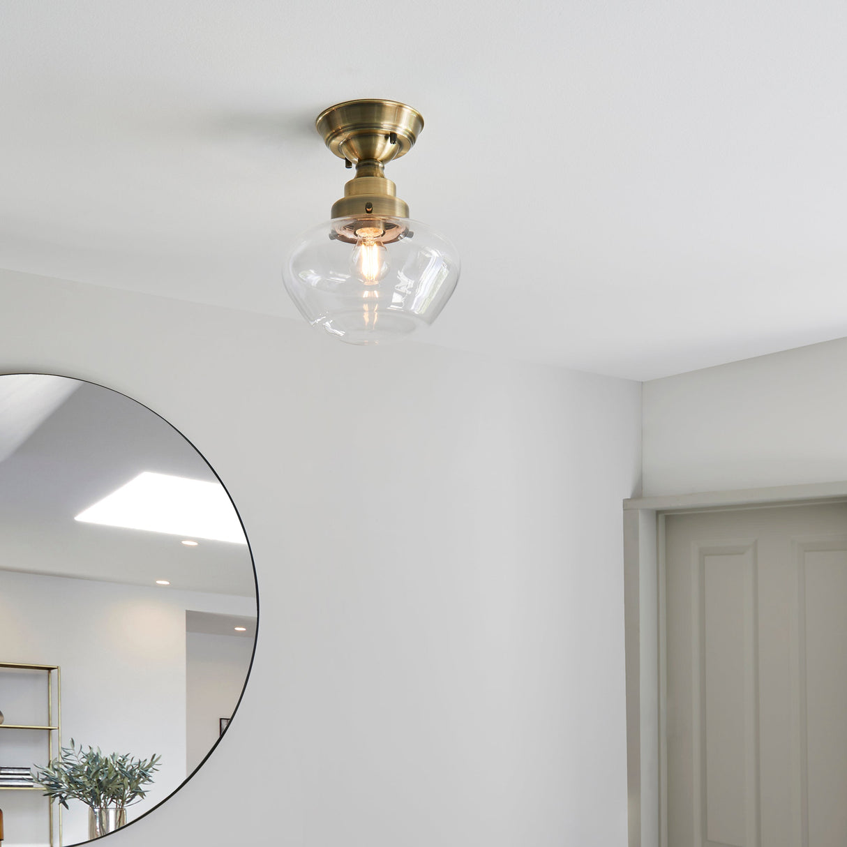 Amos Clarence Flush Antique Brass & Clear – from Amos Lighting + Home